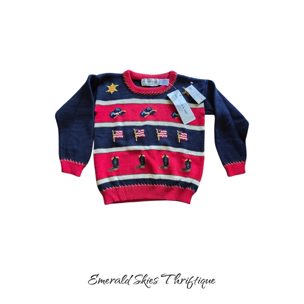 The eagle eye vintage children's sweater size M new old stock patriotic cowboy